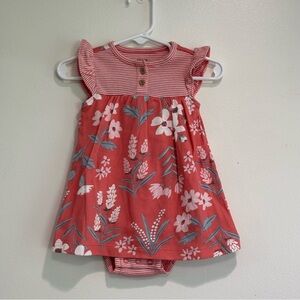 Carters 6 month floral and striped dress with built in onesie coral summer